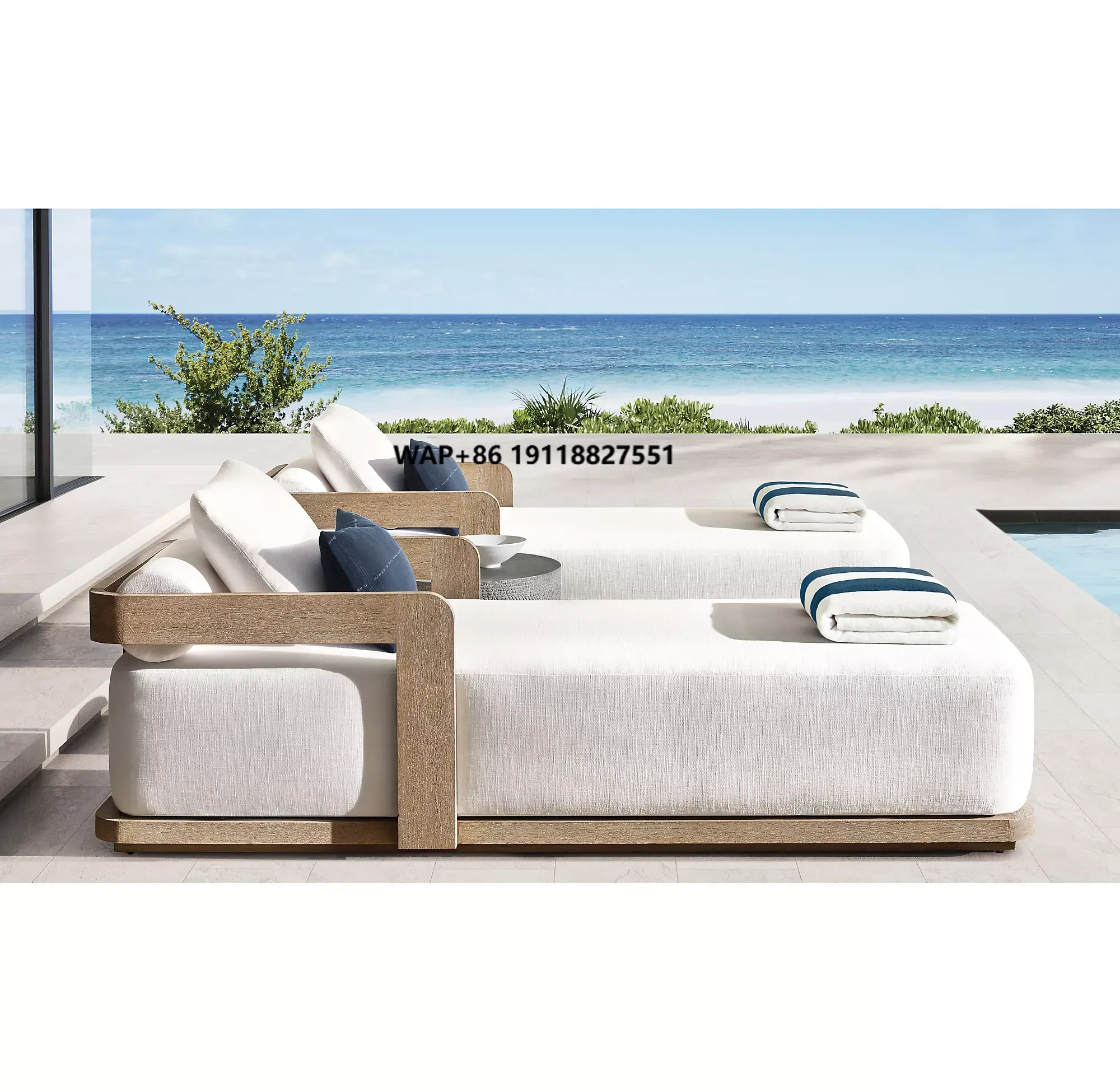 

Outdoor Portable Teak Chair Hot Selling for Garden Courtyard Villa Beach Bed Hotel Pool Side Waterproof Cushion