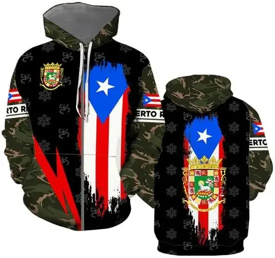 Personalized Name Hoodie,Puerto Rico 3D Sweatshirt,Vintage Black Pattern Hoodie, Zip Hoodie,Puerto Rico Flag Hoodie Unisex