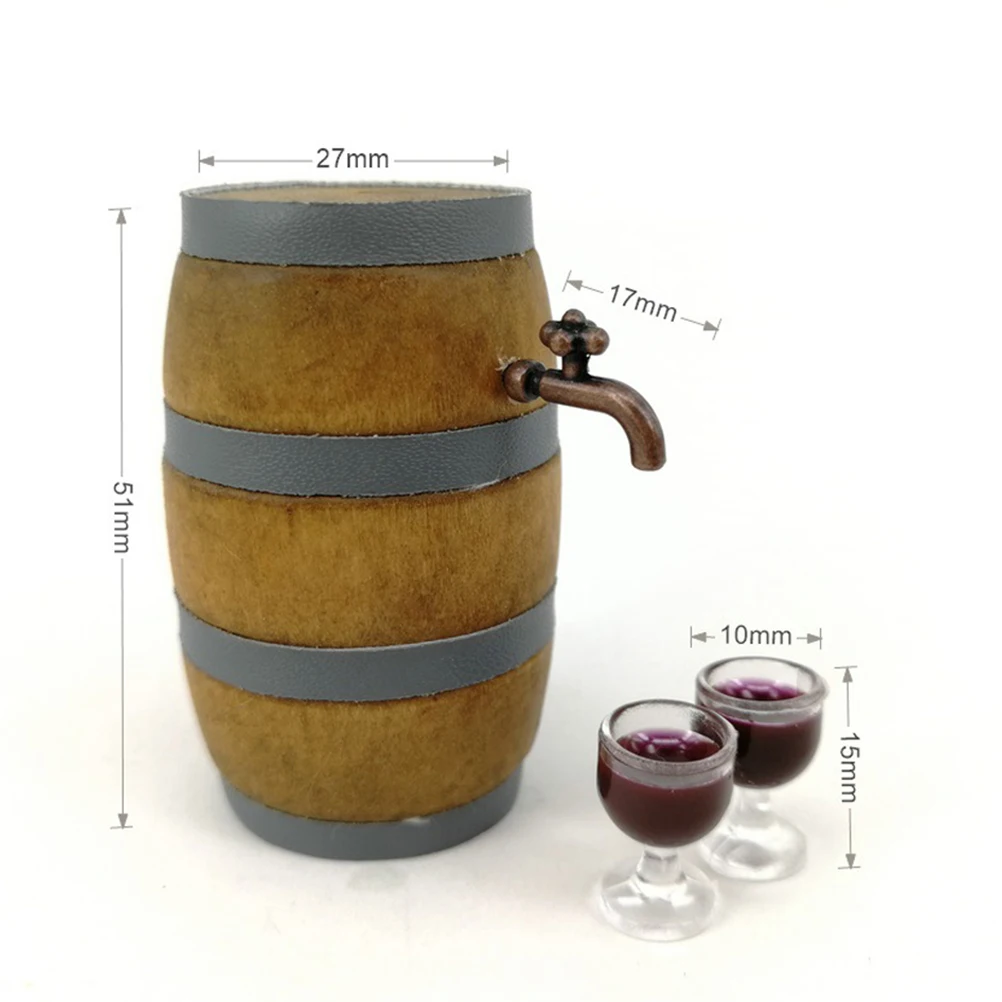 

Mini Barrel Set Scene Decoration Props Play House Accessories Glass Wooden
