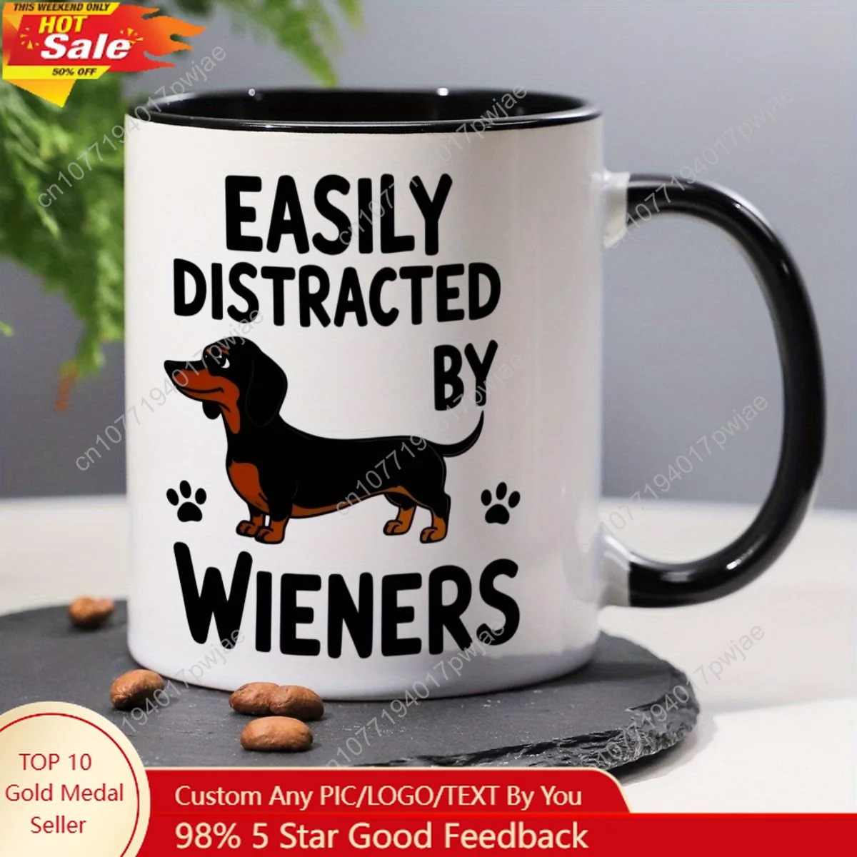 

1pc Funny Dachshund Coffee Mug - "Easily Distracted by Wieners" - Cute Hot Beverage Cup for Dog Lovers Dishwasher Safe Ceramic
