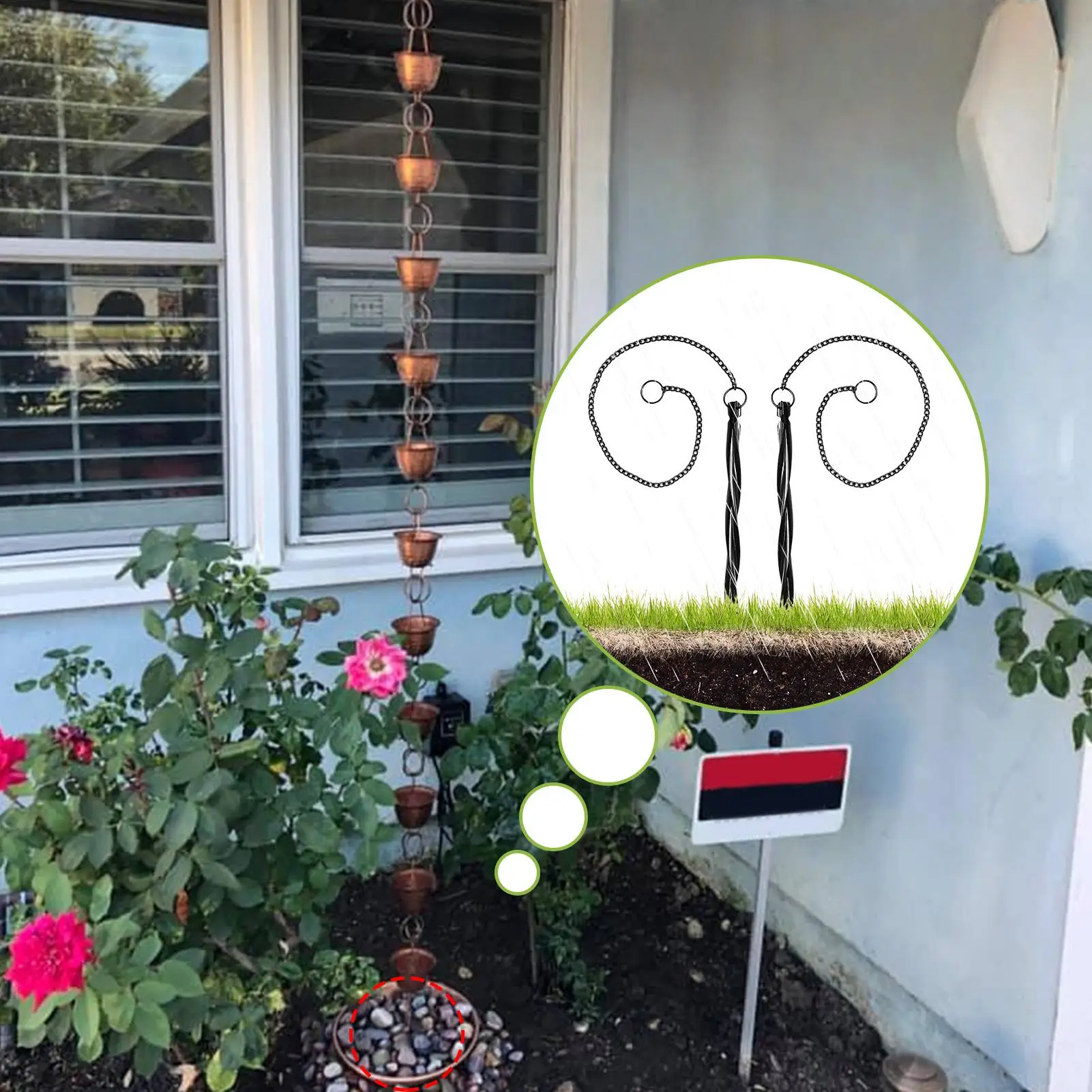 Stake Rain Chain Outside Downspout Accessories 2 Pieces Rain Chain Stake For Gutter Drainage System House Garden Shed Gazebo