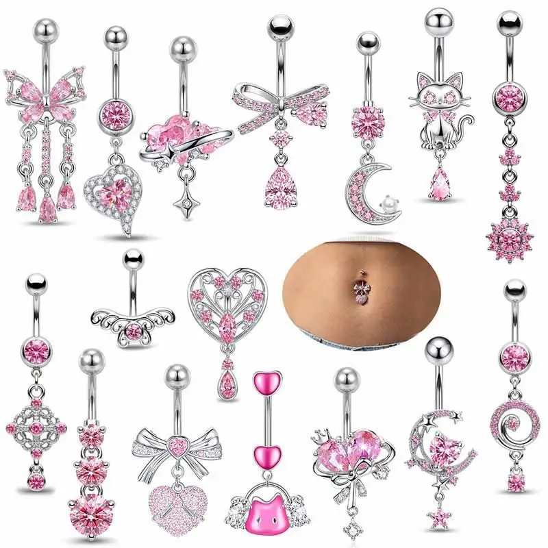 Heart Shape Navel Ring Stainless Steel Copper Anti-Rust Belly Button Piercing Jewelry for Daily Wear Travel Holiday Use