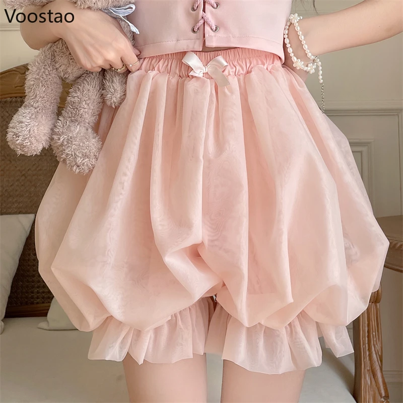 Sweet Lolita Safety Shorts Pink Girls Kawaii Lace Ruffles Underwear Cute Bow Pumpkin Short Pants Victorian Vintage JK Bloomers