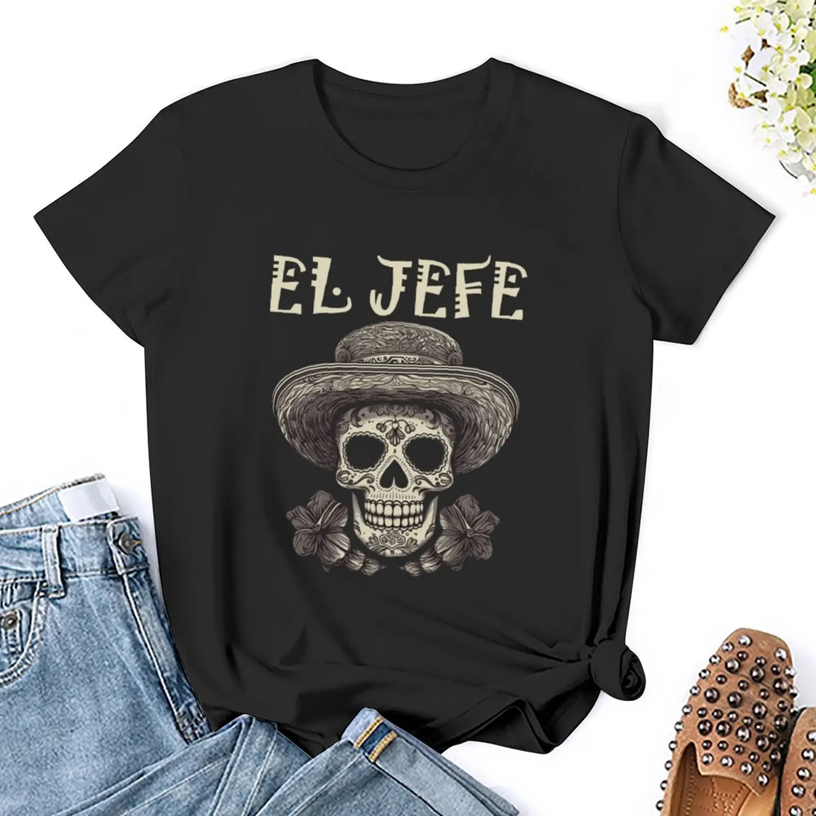 El Jefe Dia De Los Muertos Skull Day T-Shirt aesthetic clothes sweat Woman fashion