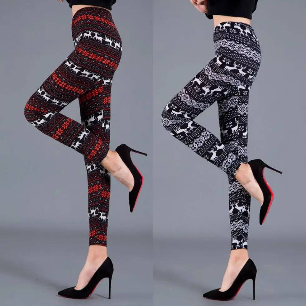 

Тонкие леггинсы с узором снежинок, женские брюки, длинные брюки из полиэфирного волокна с принтом, облегающие женские брюки