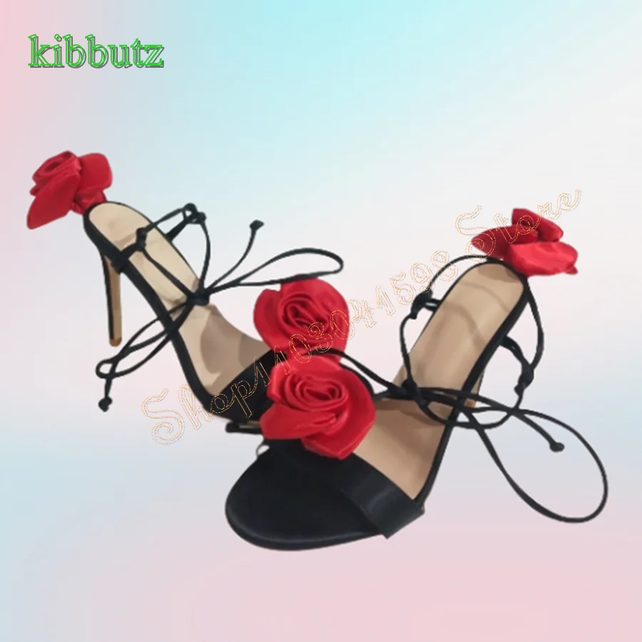 

Rose Flower High Heel Sandals Fashionable Stiletto Strap Women Shoes Wedding Party HIgh Heel Shoes 2024 New Zapatos Para Mujere