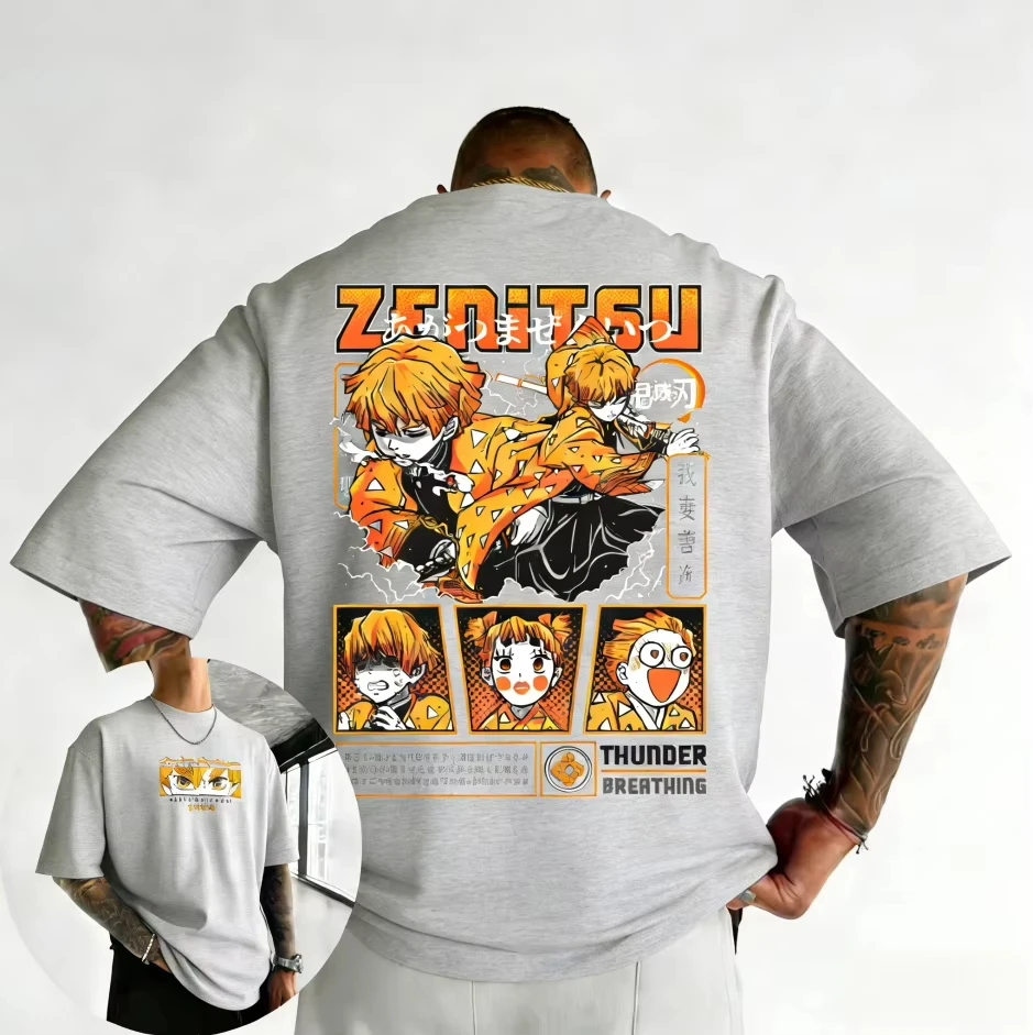 

Летняя футболка унисекс с принтом Demon Slayer, оверсайз, для пар, в уличном стиле, повседневная, для родителей и детей, Harajuku Y2K