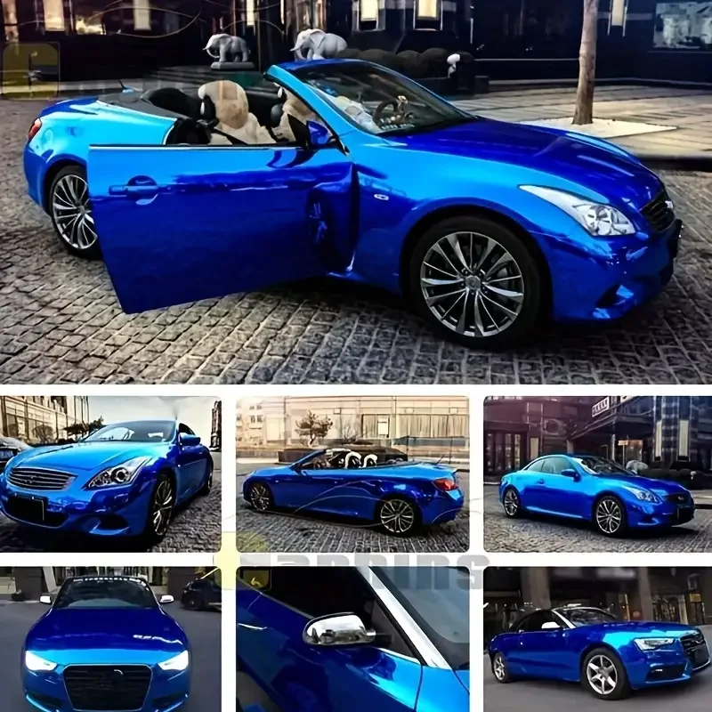 Self-Adhesive Rainbow Mirror Chrome Blue PVC Car Wrap Film UV Protected Anti-Scratch Color-Changing Body Position Cover