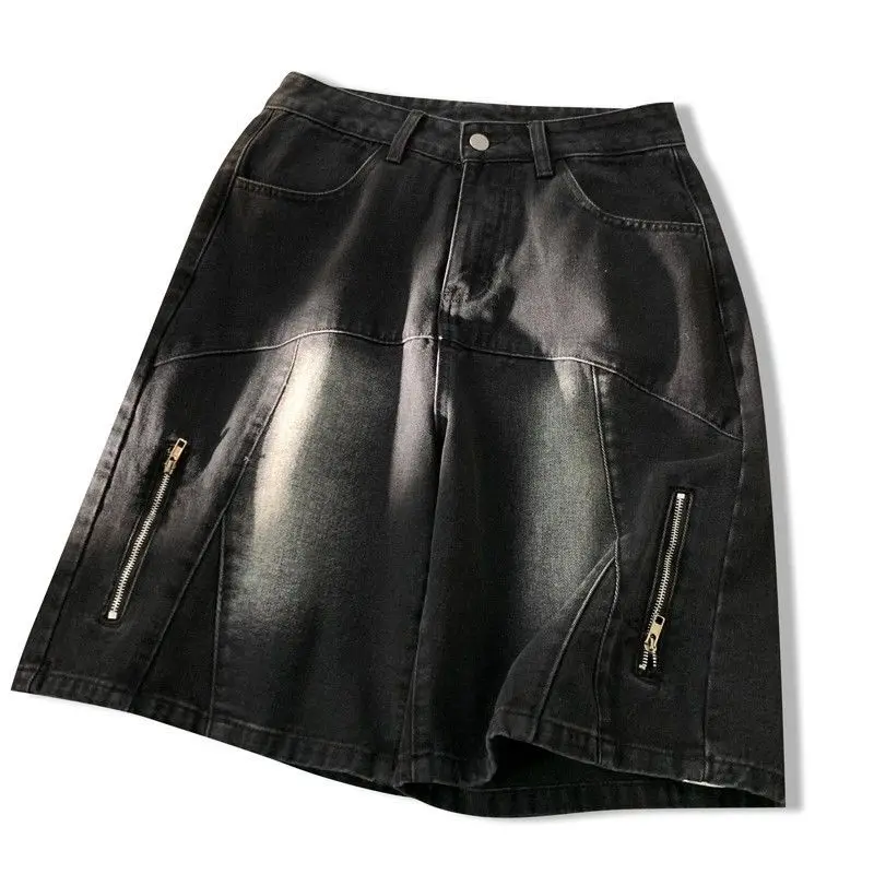 Streetwear Männer Sommer lose lässige Jeans shorts Männer Reiß verschluss gerade vielseitige Fünf-Punkt-Hosen Hip-Hop-Sport-Basketball-Shorts