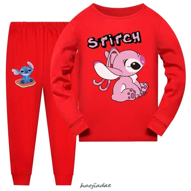 Pijamas de Lilo y Stitch para niños y niñas, ropa de dormir de manga larga, conjuntos de pijamas de algodón para niños de 2 a 15 años, primavera y