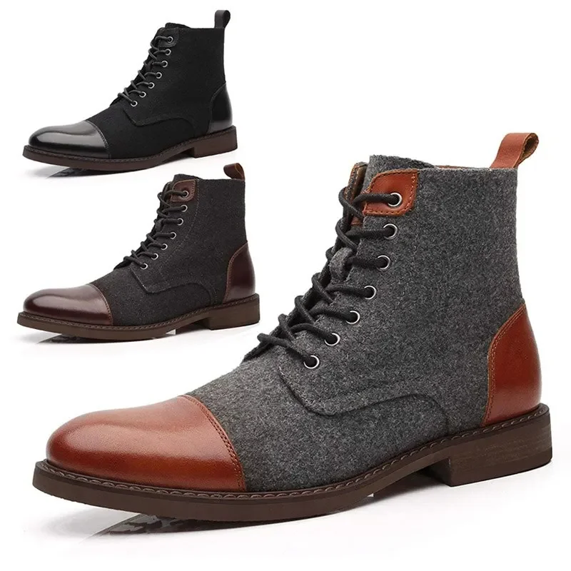 

Men Wool Boots Winter Casual Lace Up Shoes Booties Oxfords Ankle Boots for Men Fashion Platform Men Boot Big Size Hombre Botines