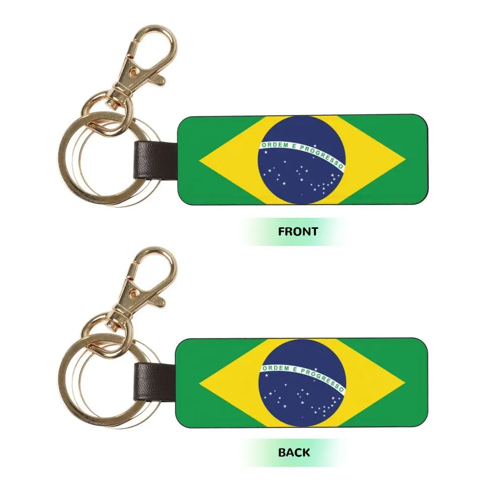 Brazil Flag Genuine Leather Car Keychain Universal Key Fob Keychain  Leather Key Chain Holder for Men and Women