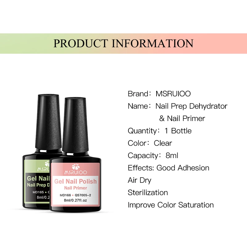 Deshidratador y imprimación de uñas MSRUIOO de 8ml, deshidratador de preparación de uñas Natural sin ácido, imprimación de unión para polvo acrílico