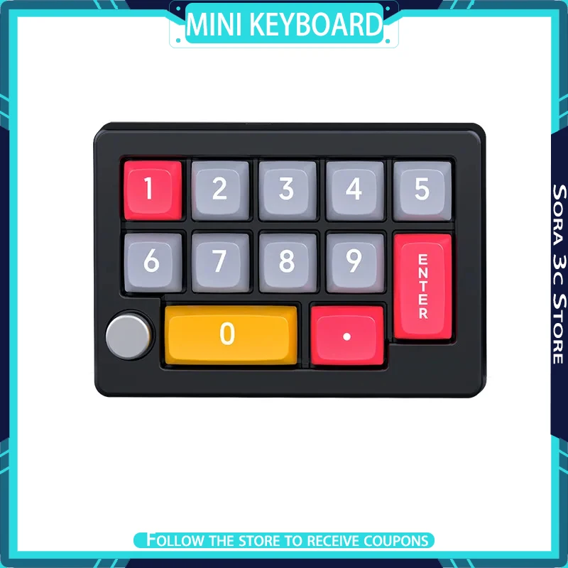 K808 Numerical Mechanical Keyboard 13keys Macro Programming Buttons with Knob Hot-swapping RGB Custom Keyboard for Office Game