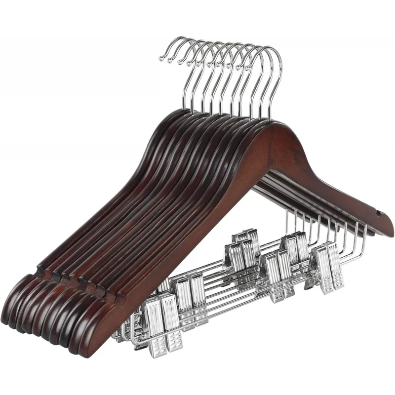 

TOPIA HANGER Wooden Suit With Adjustable Metal Clips (10 Pack), Solid Wood Clothes Hangers, 360° Swivel Hook, Premium Re