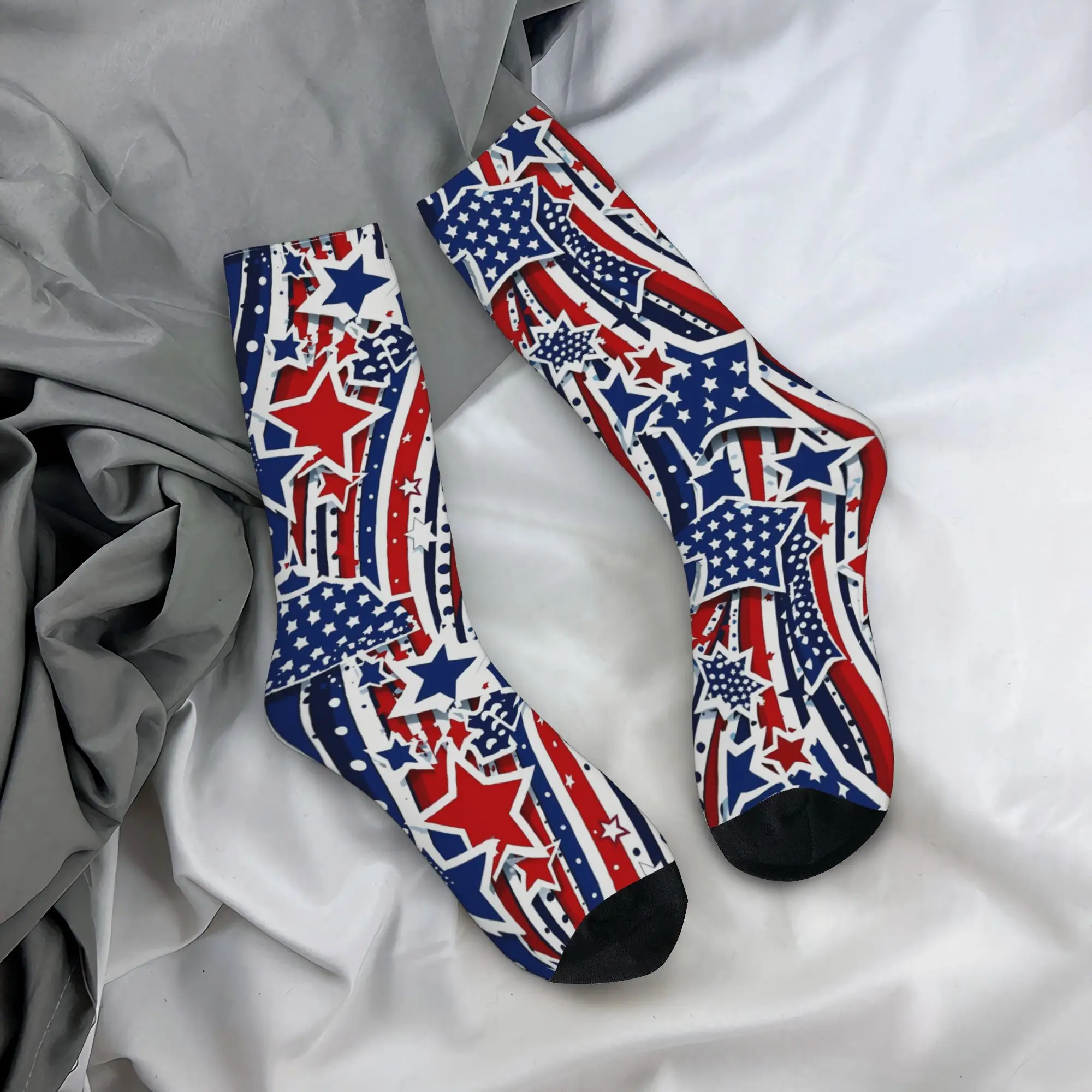 

Autumn Winter Funny Women Men USA American Flag Star Socks Independence Day Non-slip Basketball Socks