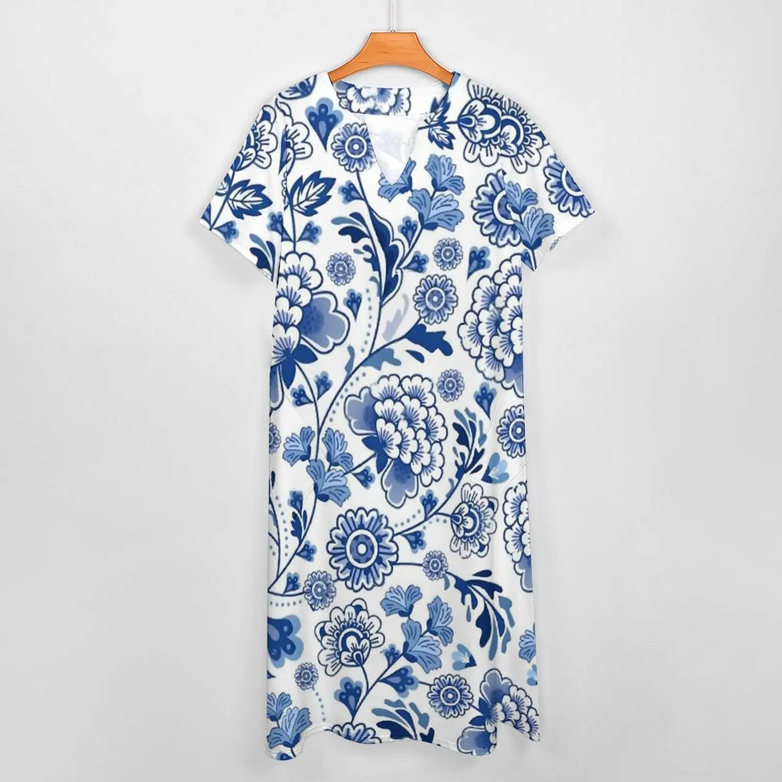 Blauwe Bloemenjurk Zomer Chinese Porselein Design Street Fashion Casual Lange Jurken Dames Print Schattige Maxi Jurk Big Size 5xl