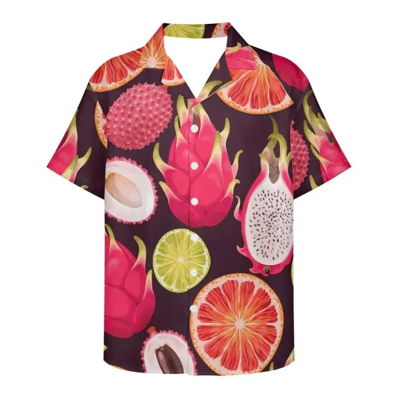 

Рубашка мужская оверсайз с коротким рукавом, томатный принт, 3d Овощной принт, лацкан, пуговицы, Повседневная модная одежда