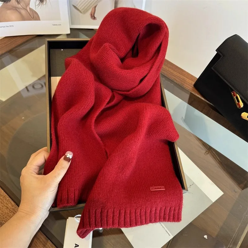 Selected Australian Pure Cotton Wool 100% Cashmere Scarf New Solid Color Versatile Men's and Women's Winter Warm Knitted