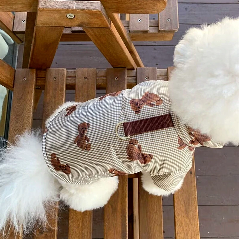 Animal Bear Printed Dog Clothes Tractable Pet Cotton Padded Clothes Winter Clothes Bomei Coat Small Dog Warm Clothes Send Hats