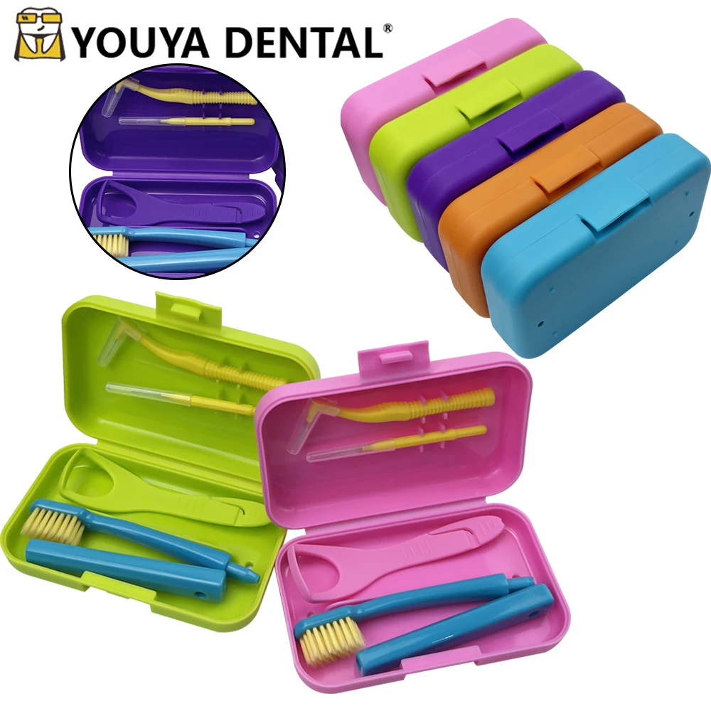 4Pcs/set Travel Portable Case Supply Oral Cleaning Hygiene Tool Kits Foldable Toothbrush Tongue Scraper Interdental Brush