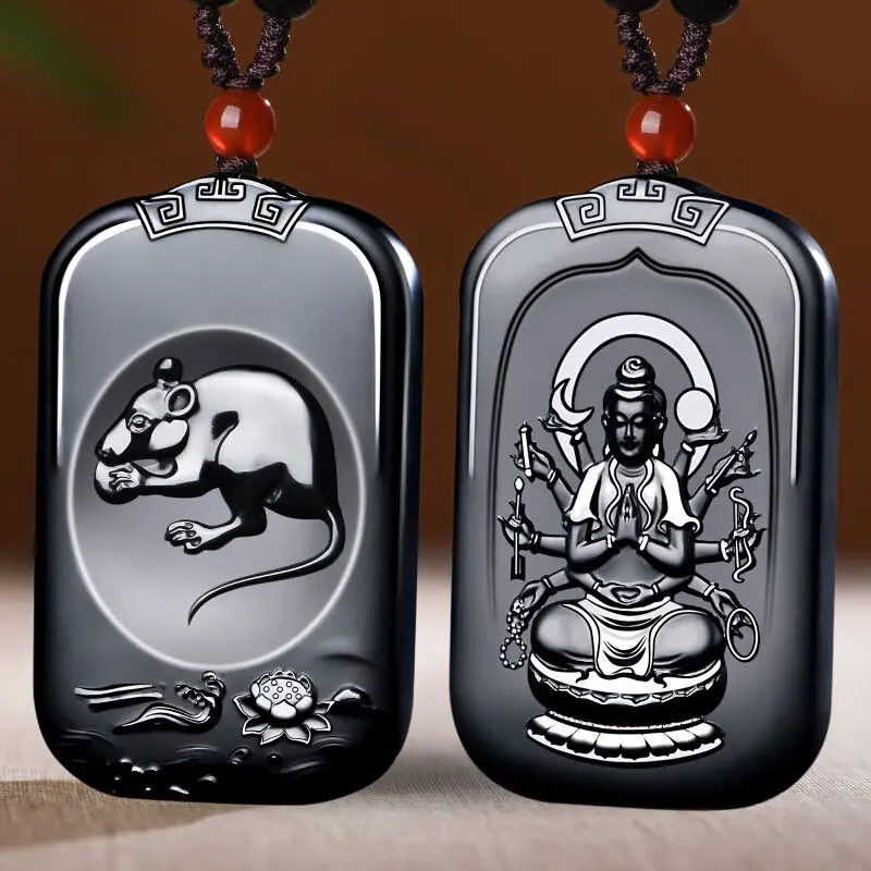 

Hetian Jade Ink Jade Zodiac Benming Buddha Pendant Men's and Women's Jade Brand Puxianlong Jade Pendant Jade Pendant