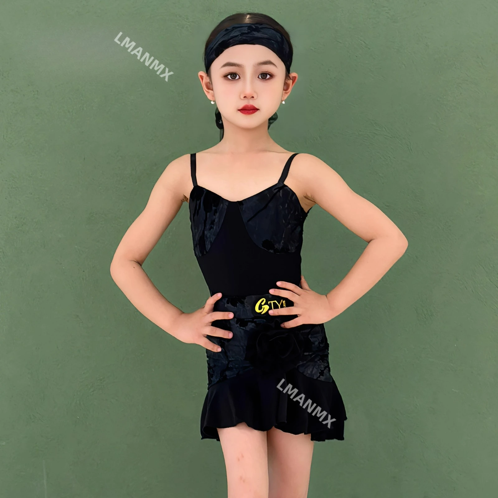 

Новинка 2023 года, летнее платье для латинских танцев для девочек с принтом на бретелях, тренировочное танцевальное платье