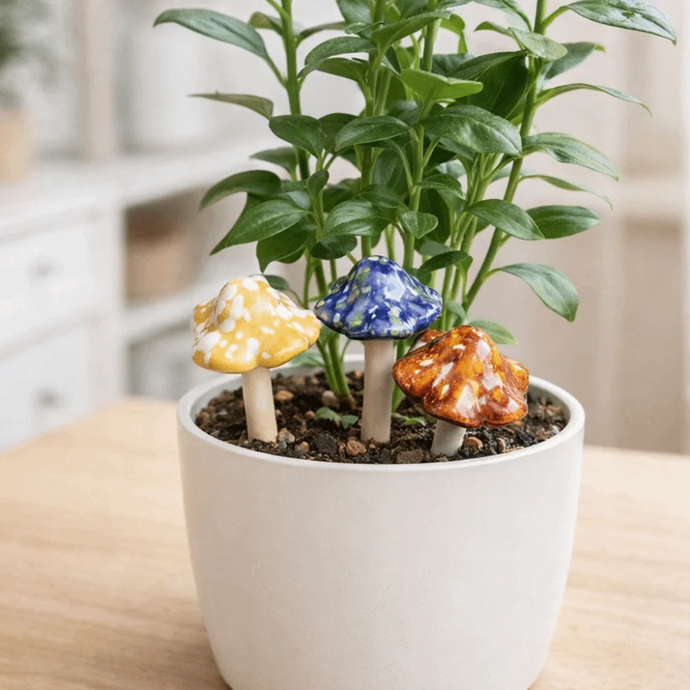 4PCS Mini Mushroom Ornaments Ceramics Colorful Mushroom Sculpture Realistic Vintage Fairy Mushroom Garden Landscape