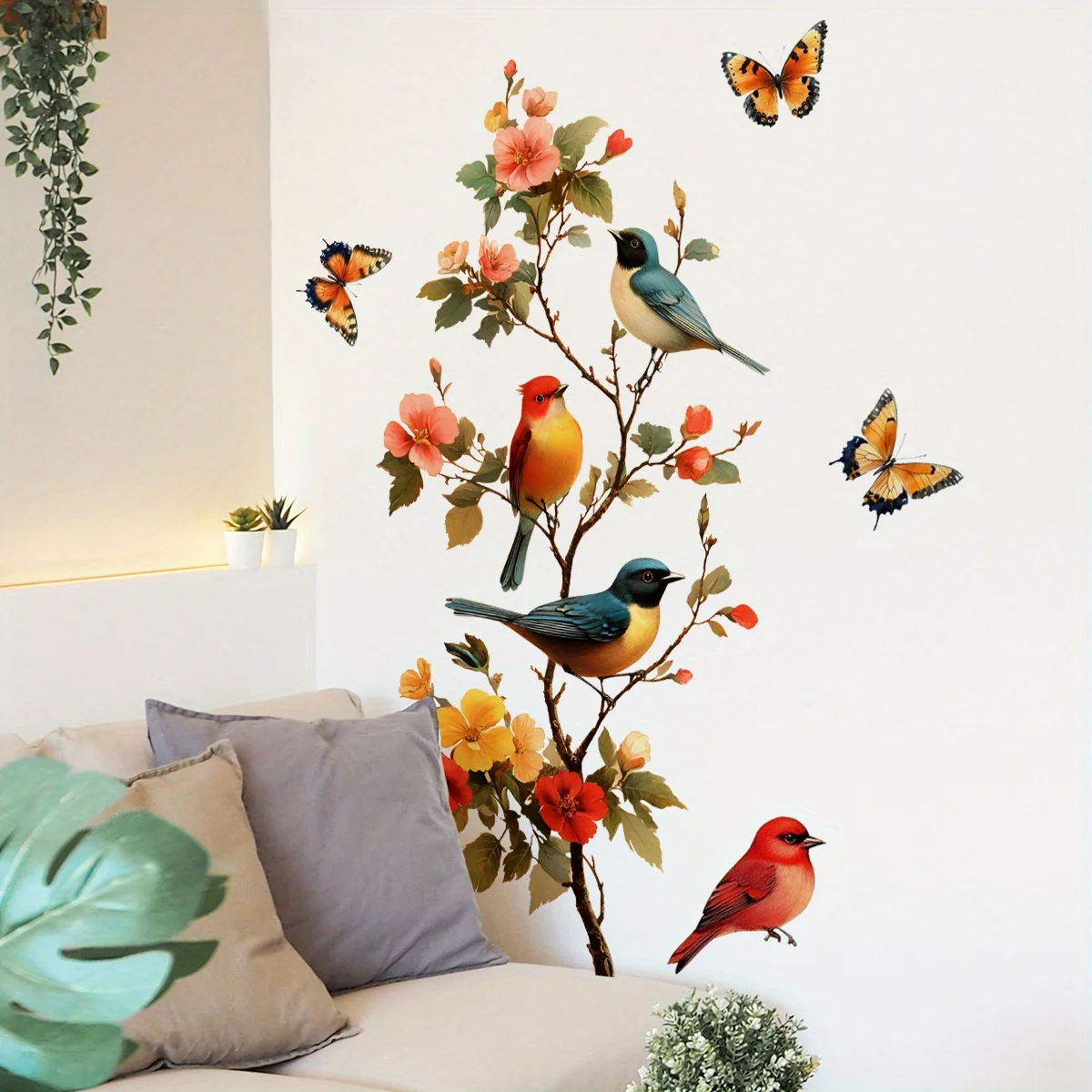 1 Piece of Pastoral Flower and Bird Window Sticker, Butterfly Floral Decoration Sticker, Self-Adhesive Glass Sticker, Bedroom and Living Room Wall Beautification Sticker view 2