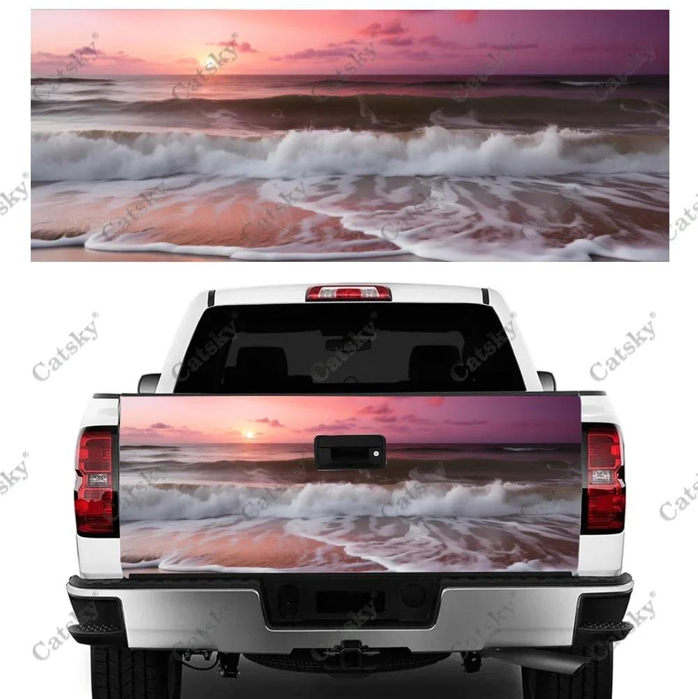 Sand Beach Waves Sunrise Truck Tailgate Wrap Professional Grade Material Universal Fit for Full Size Trucks Weatherproof