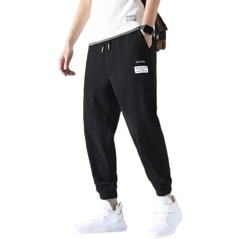 Ice Silk Casual Pants Men's Loose Cuffed Ultra-Thin Sle  Nine-Point Linen Pants Boys Spring Summer Cotton Linen Pants