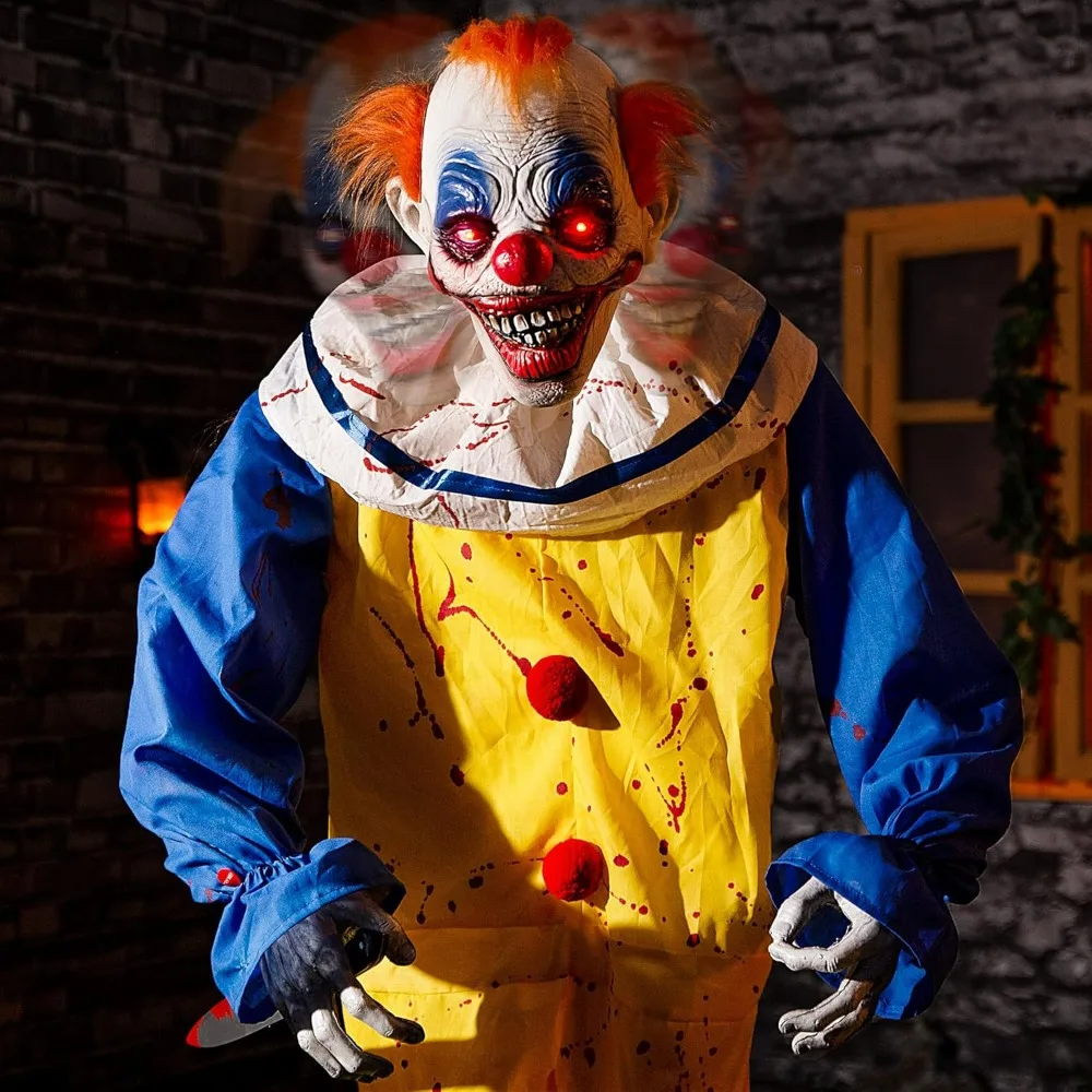 Standing Clown Halloween Animated Decorations with Sensor Activation , Haunted House Spooky Horror Prop for Indoor, Outdoor