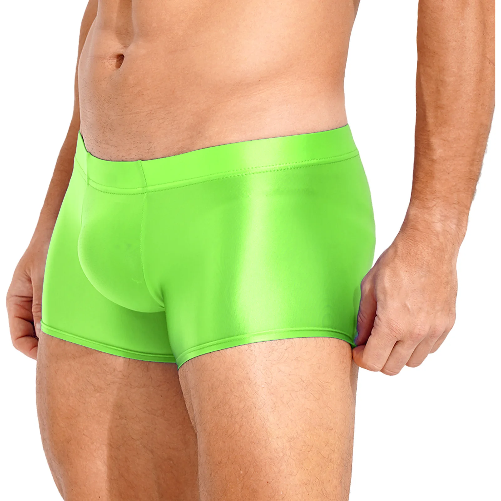 Bóxer de tiro bajo para hombre, ropa interior brillante de Color sólido, bañador corto