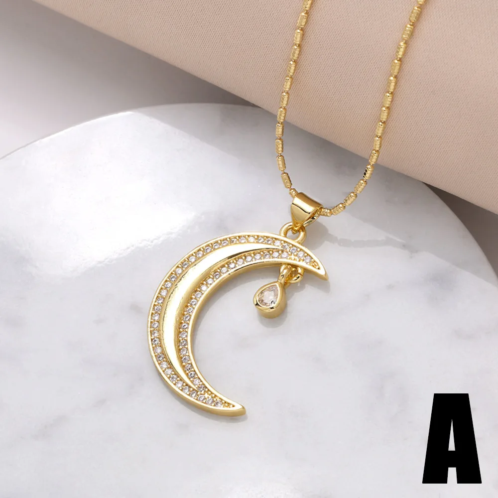 FLOLA Lune Sun Pendant Necklaces For Girls Crystal Gold Plated Necklace Amulet Cheap Stuff Wholesale Fashion Jewelry nkes18