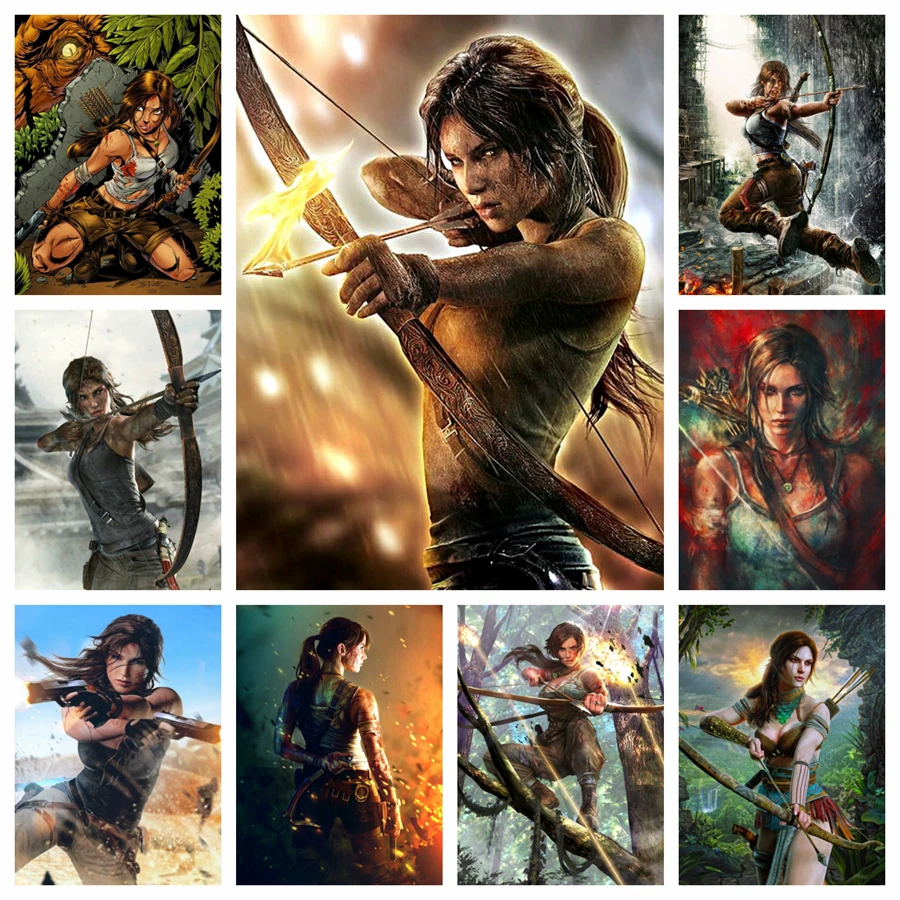 DIY Tomb Raider Diamant Malerei Kunst voller Bohrer Foto Reborn Lara Bogenschütze Krieger Mosaik Kreuzstich Kits Handarbeit Home Decor