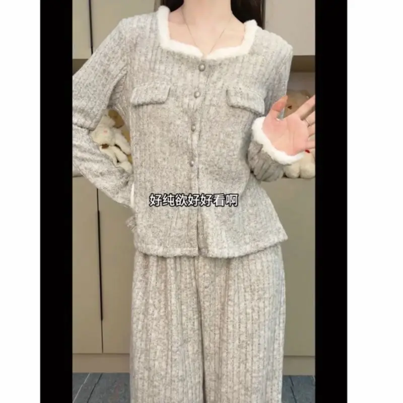 

Новый женский комплект для сна: утепленная пижама в стиле принцессы с длинными рукавами и брюками, домашняя одежда для осени и зимы