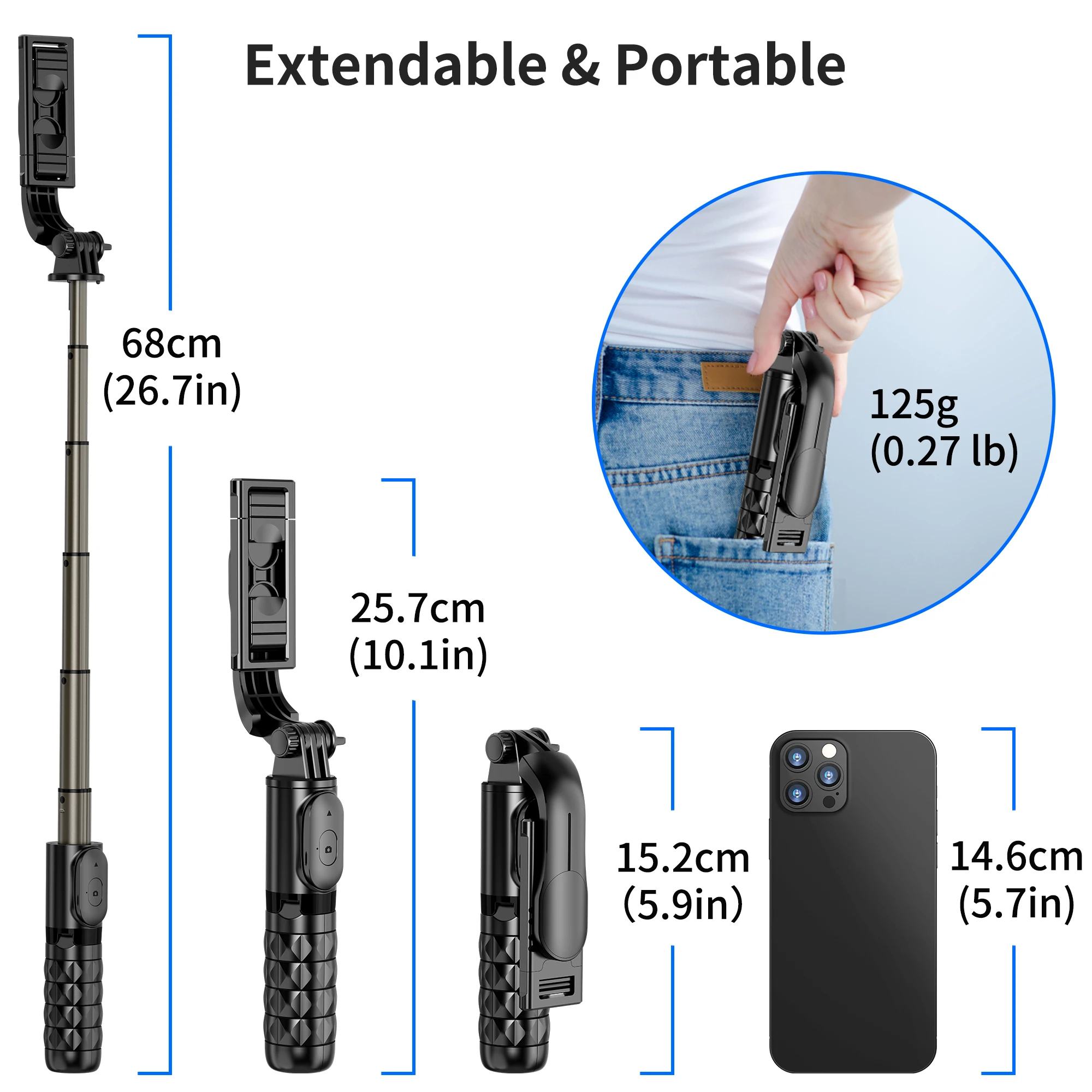 Q10 알루미늄 합금 미니 블루투스 원격 삼각대 휴대용 셀카봉 360 °   Xiaomi iPhone 13 14용 회전 삼중 안정기