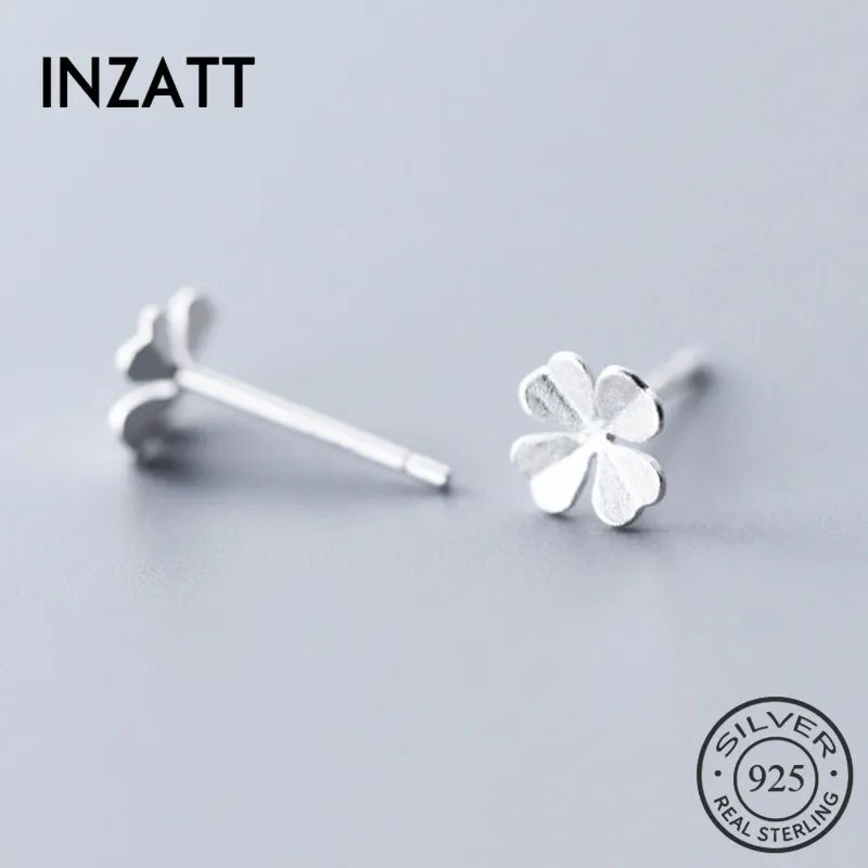 INZATT Real 925 Sterling Silver Clover Stud Earring for Women Party Cute Fine Jewelry Exquisite and Compact Ear Care Accessories