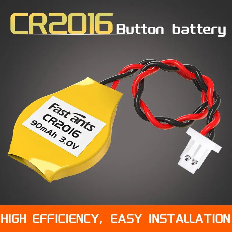Batería de botón CR2016 de 3V con cable de 2 pines y 1,25 mm, batería de repuesto CMOS RTC para portátiles Lenovo, Dell, HP y Asus