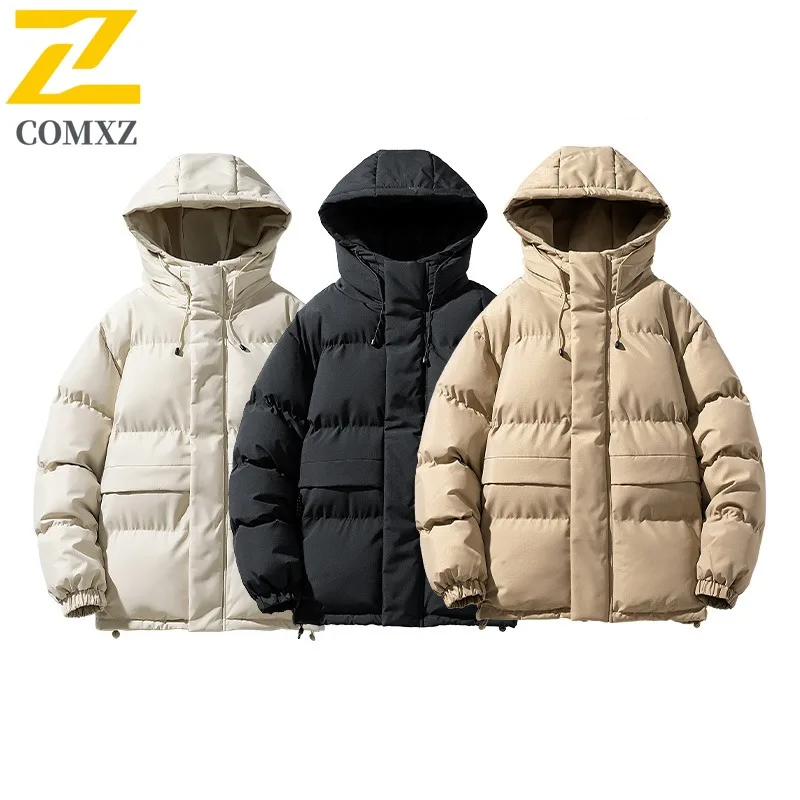 COMXZ 2025 الرجال الأمريكية خمر الوقوف طوق سترة قطن الشتاء العصرية فضفاضة تناسب سميكة الدافئة مبطن معطف خفيف الوزن #1