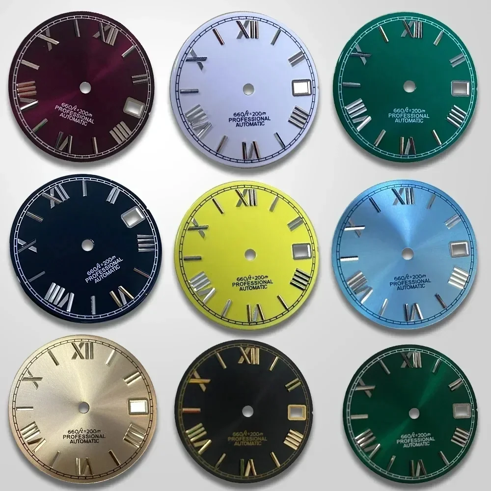 

28.5mm S for NH35 Movement Dial With Sunburst Coated Roman Numerals Stainless steel/Enamel Watches Modification Accessories