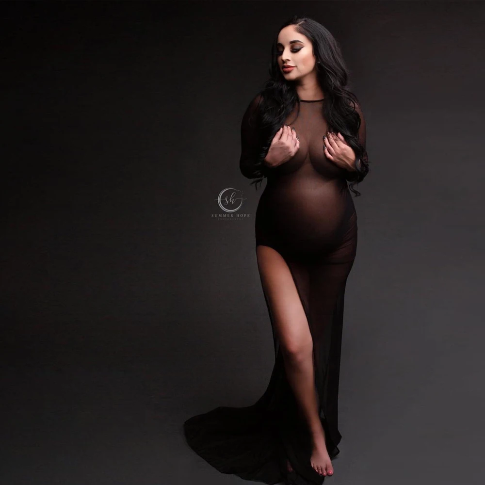 Maternity Photography Gown Super High Elastic Mesh Sexy Dresses Boudoir Private Photo Costume Dress Photo Shoot Pregnant Women