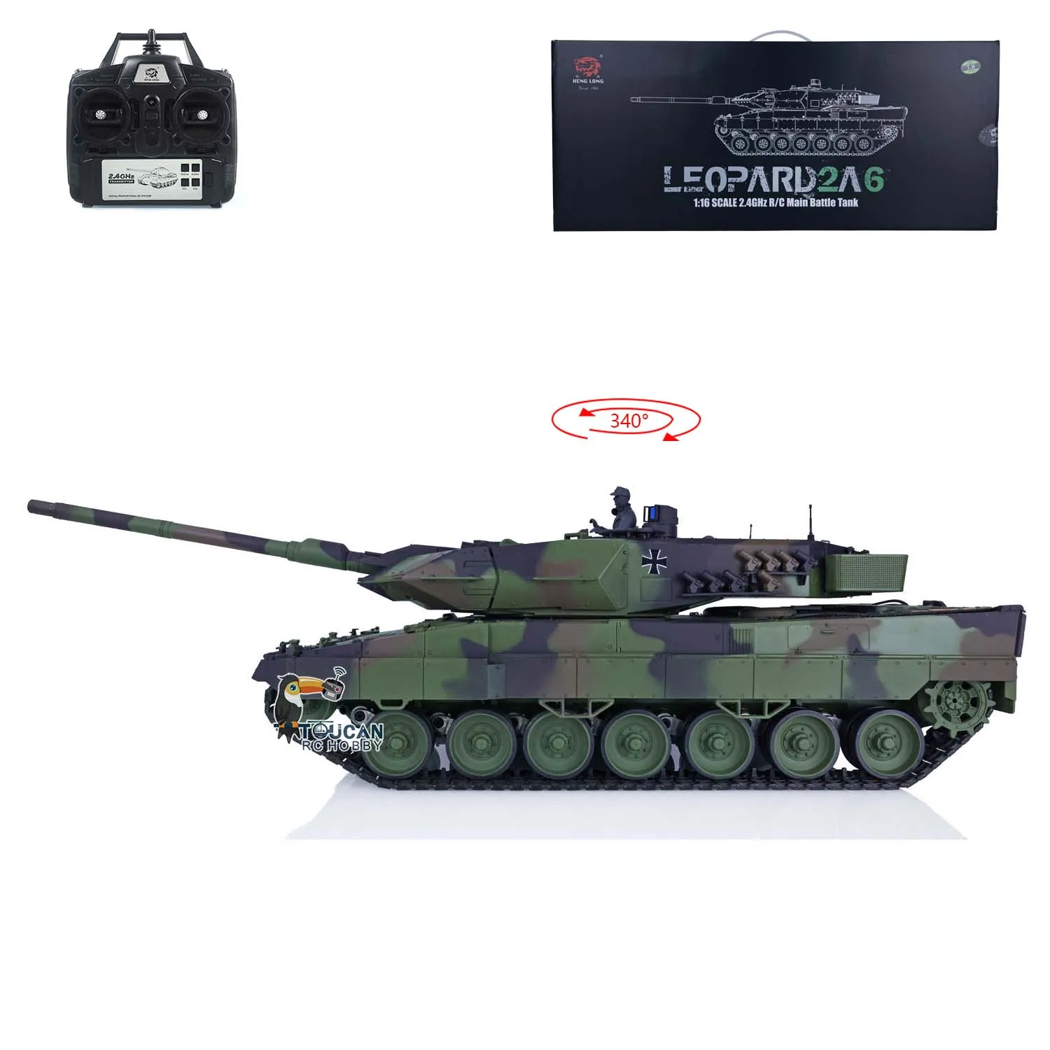 Heng Long 1/16 RC Tank Leopard2A6 7.0 3889 Commander Mirino panoramico rotante Pronto per correre le auto TH21230