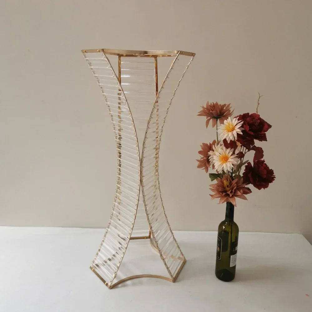 80 cm hoher goldener Sanduhr-Blumenständer aus Acryl und Kristall, geometrische Säulen als Hochzeitsdekoration für den Gang bei Party-Events – Detail 6