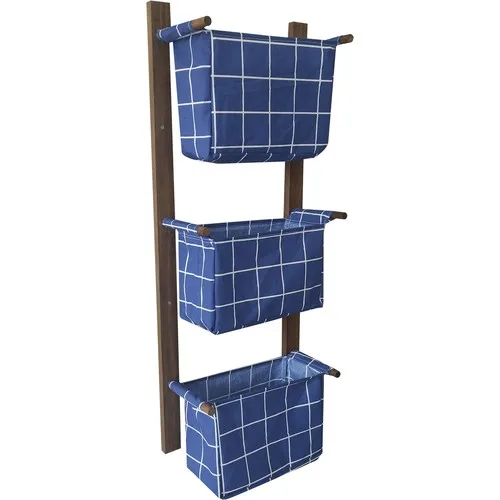 Vip Home Concept Fabric Basket Wooden Organizer 3 Layer (Blue Board) Bathroom kitchen Organizer