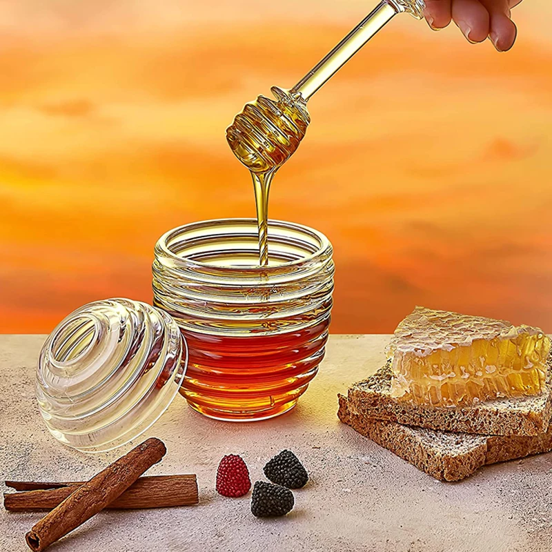 Beehive Shaped Honey Pot with Stirring Rod Transparent Acrylic Honey Jar Kitchen Liquid Syrup Storage Container