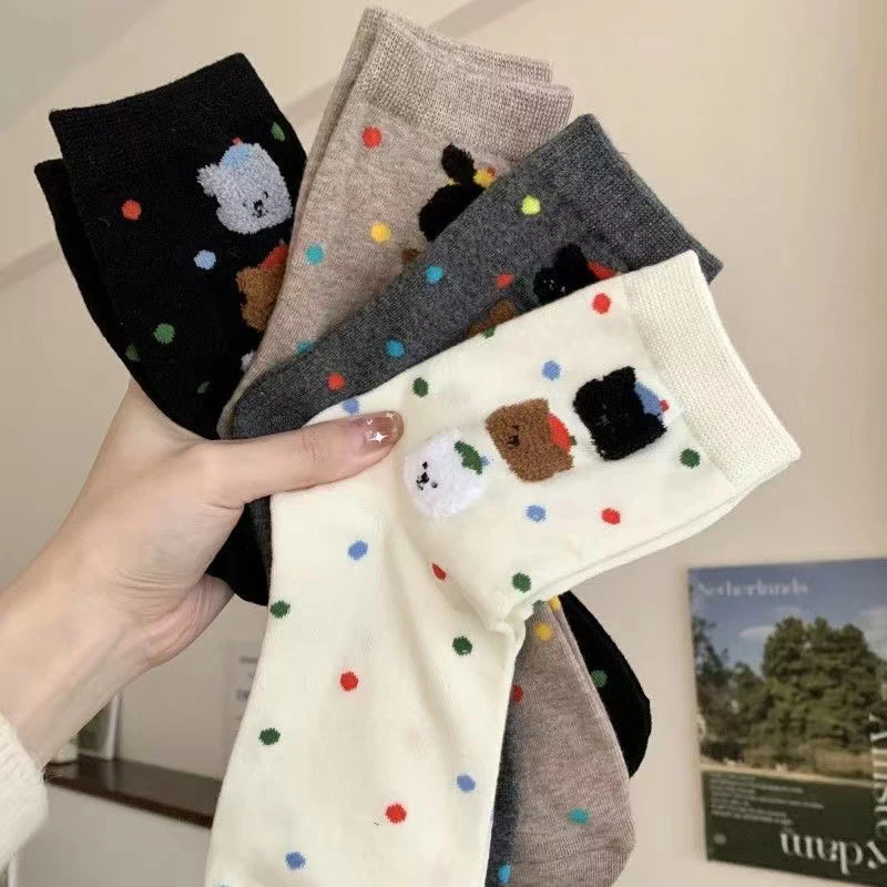 Socken Frauen Nette Atmungsaktive Täglichen Koreanischen Stil Kawaii Mode Dot Frühling Mittleren Rohr Weiche Deodorant Schöne Harajuku Cartoon