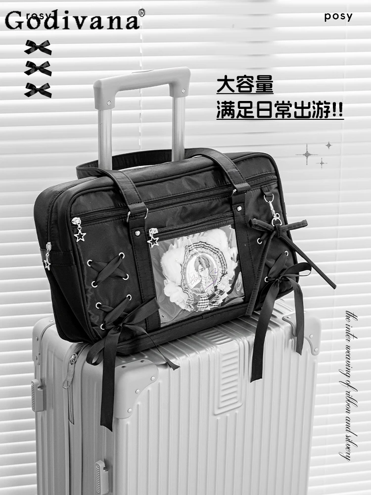 

Sweet Girls Small Capacity Ribbon Pain Bag Daily Lolita Original Large Capacity Satin Student Commuter Casual Shoulder Bag
