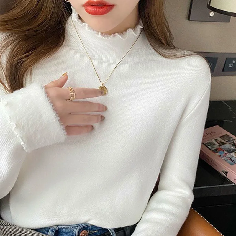 Warm Turtleneck Sweater for Women Autumn Winter Bottoming Shirt Female T-Shirt Tops Long Sleeve Knitted Pullover Sweater