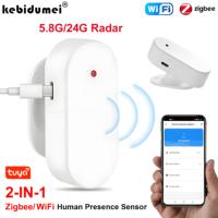 2-IN-1 Tuya WiFi Zigbee Human Presence Detector 5.8G/24G Radar Distance Detection Smart Human Body PIR Sensor for Home Assistant